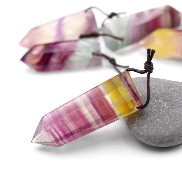 AAA Natural Candy Fluorite Faceted Crystal Point Pendant Side Drilled Gemstone Tower Pendulum A1