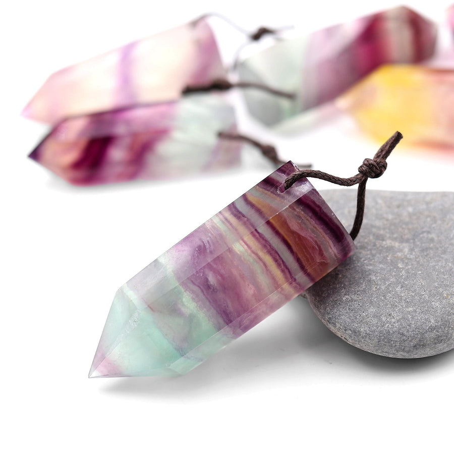 AAA Natural Candy Fluorite Faceted Crystal Point Pendant Side Drilled Gemstone Tower Pendulum A6