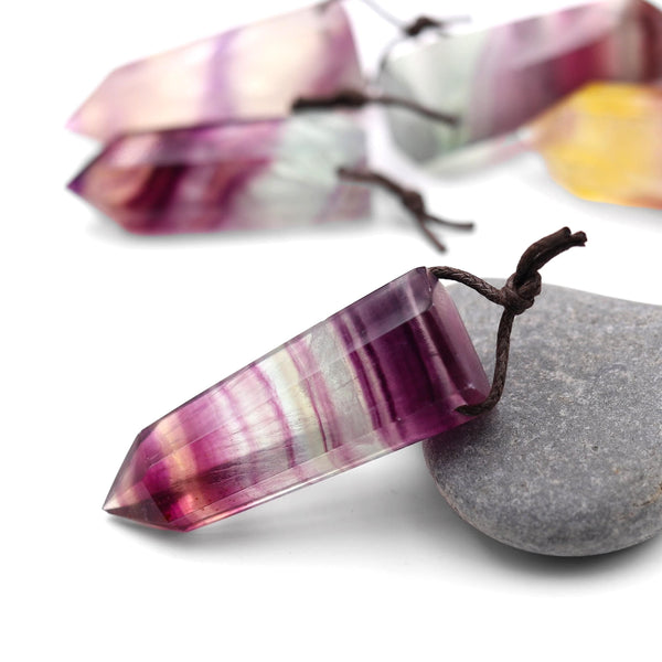 AAA Natural Candy Fluorite Faceted Crystal Point Pendant Side Drilled Gemstone Tower Pendulum A8