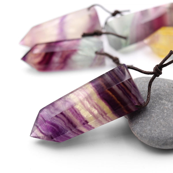 AAA Natural Candy Fluorite Faceted Crystal Point Pendant Side Drilled Gemstone Tower Pendulum A11