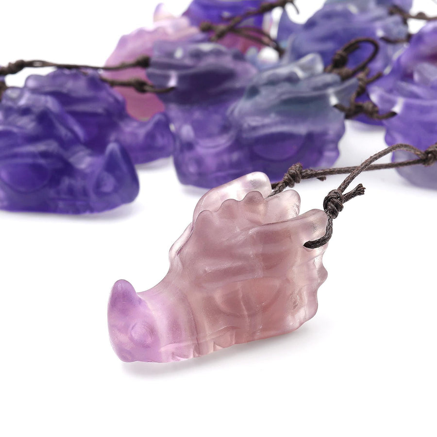 Hand Carved Dragon Skull Natural Fluorite Drilled Gemstone Pendant