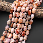 Natural Cherry Blossom Agate Barrel 10x16mm Drum Beads Aka Flower Agate 15.5" Strand