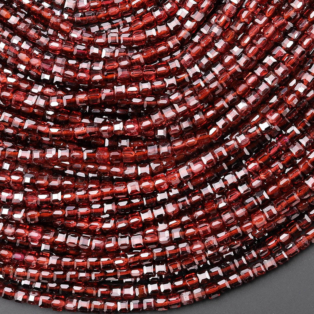 AAA Natural Malaya Garnet 3mm Faceted Cube Gemstone Beads 15.5" Strand