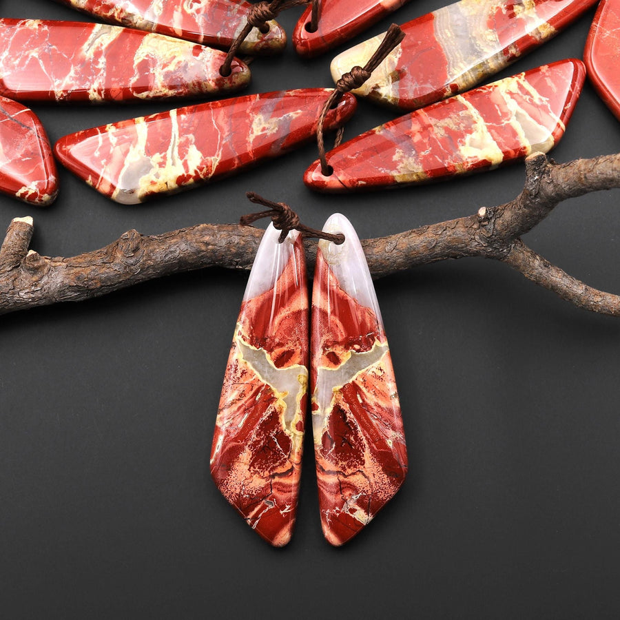 Natural Red River Jasper Abstract Butterfly Wing Earring Pair Drilled Matched Gemstone Beads