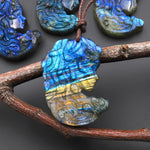 AAA Hand Carved Natural Golden Blue Green Labradorite Medusa Snake Goddess Pendant Gemstone Focal Bead