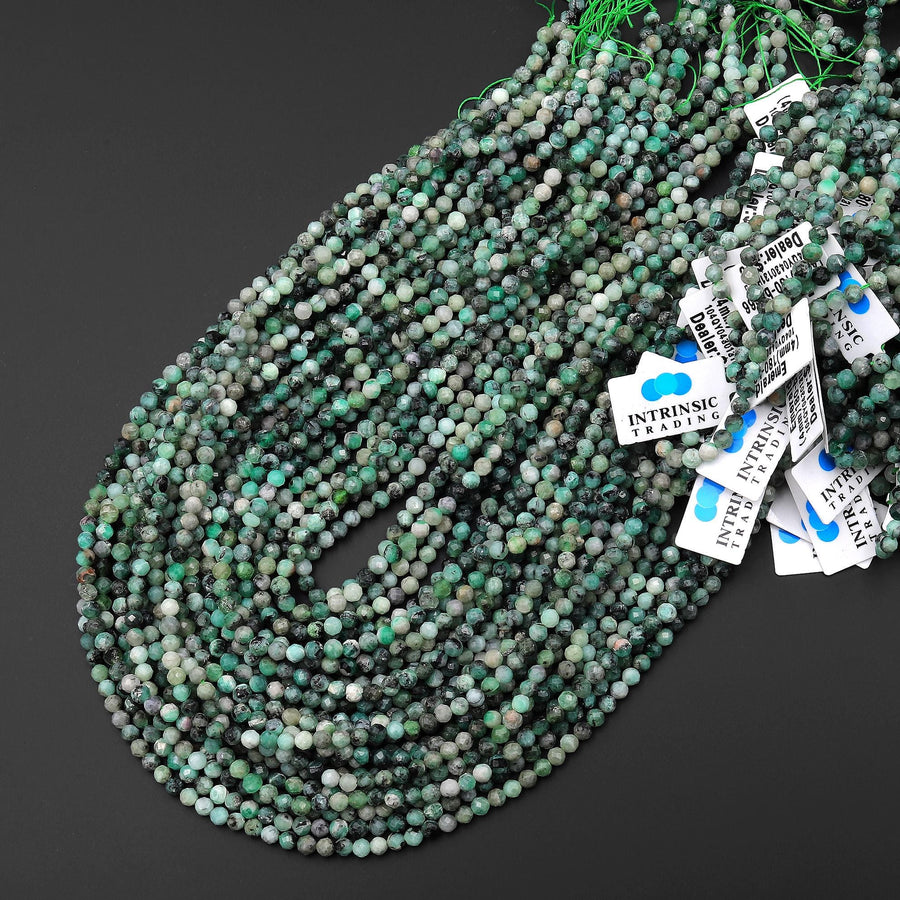 Real Genuine Natural Green Emerald Faceted 4mm Round Beads 15.5" Strand