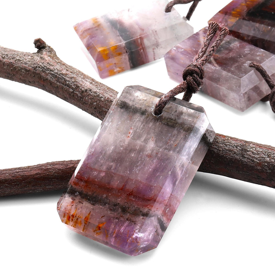 Rare Translucent Natural Auralite 23 Cacoxenite Faceted Rectangle Tile Gemstone Pendant A7