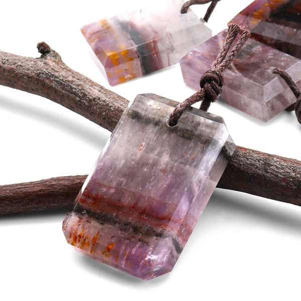 Rare Translucent Natural Auralite 23 Cacoxenite Faceted Rectangle Tile Gemstone Pendant A7