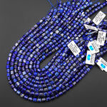 Faceted Natural Blue Lapis Tube Cylinder Rondelle 5mm 6mm Beads 15.5" Strand