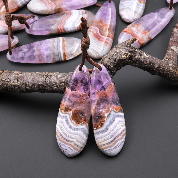 Natural Rainbow Amethyst Teardrop Earring Pair Matched Gemstone Beads A1