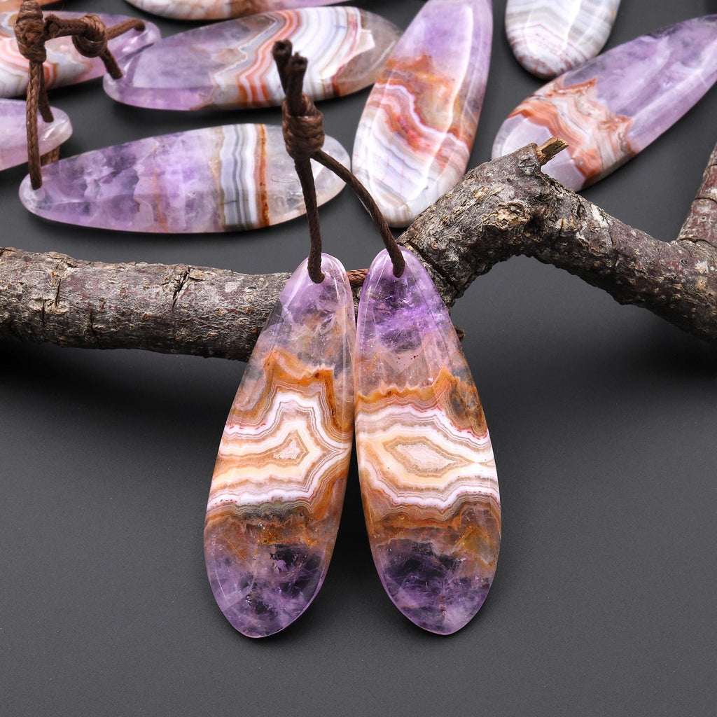 Natural Rainbow Amethyst Teardrop Earring Pair Matched Gemstone Beads A2