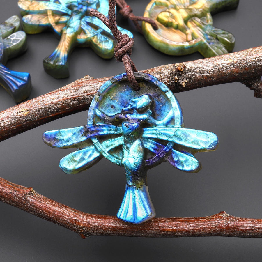 AAA Hand Carved Natural Labradorite Fairy Pendant Drilled Gemstone Focal Bead A8