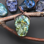 Hand Carved Natural Labradorite Skull Drilled Gemstone Focal Bead