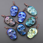 Hand Carved Natural Labradorite Skull Drilled Gemstone Focal Bead