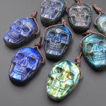 Hand Carved Natural Labradorite Skull Drilled Gemstone Focal Bead