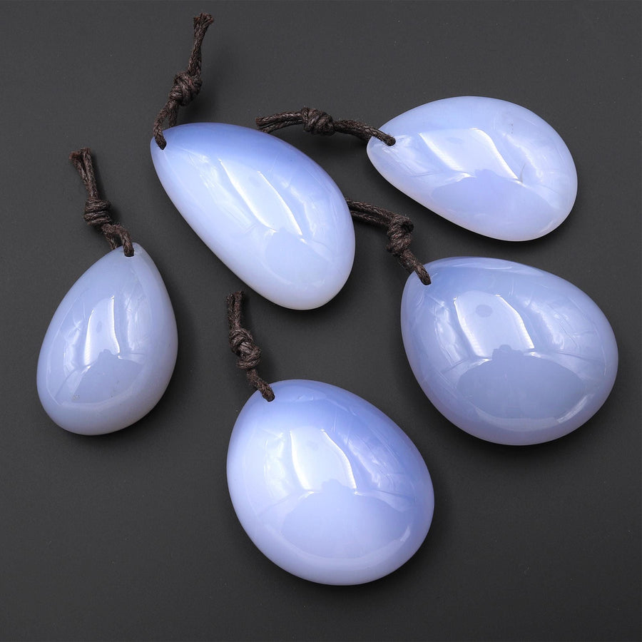 Natural Blue Chalcedony Freeform Teardrop Pear Pendant Focal Bead Drilled Highly Polished Gemstone