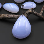 Natural Blue Chalcedony Freeform Teardrop Pear Pendant Focal Bead Drilled Highly Polished Gemstone