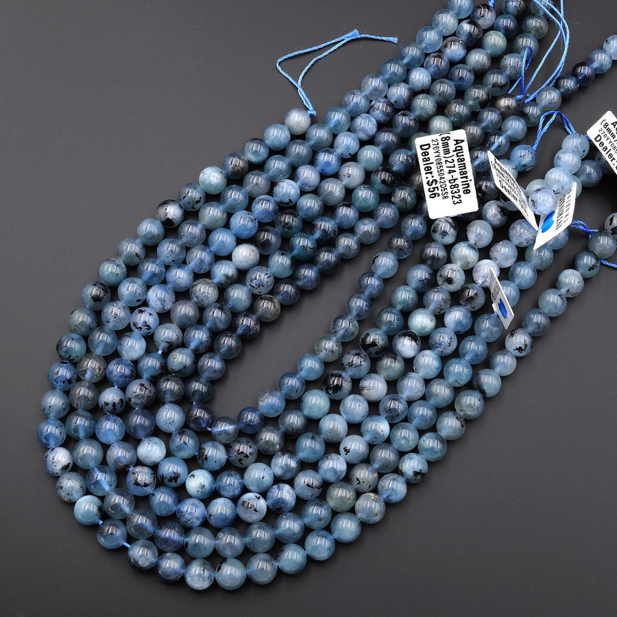 Translucent Natural Blue Santa Maria Aquamarine 6mm 8mm 10mm 12mm Smooth Round Beads Gemstone 15.5" Strand