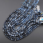 Natural Blue Santa Maria Aquamarine w/ Black Iron 8mm Smooth Round Beads Gemstone 15.5" Strand