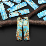 Natural Robin's Egg Turquoise Blue Apatite Rectangle Earrings Drilled Matched Gemstone Beads Pair