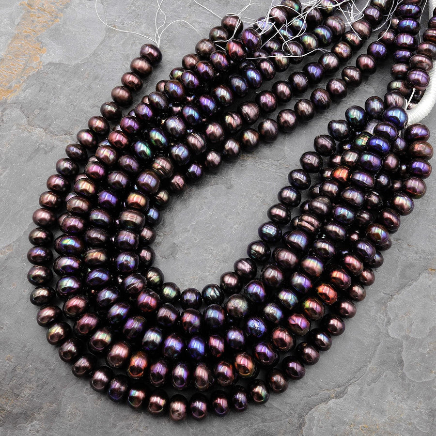 Large Genuine Peacock Bronze Freshwater Pearl 12mm Rondelle Beads Shimmery Iridescent Classic Pearl 15.5" Strand