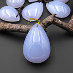 Natural Blue Chalcedony Teardrop Pear Pendant Focal Bead Drilled Highly Polished Gemstone