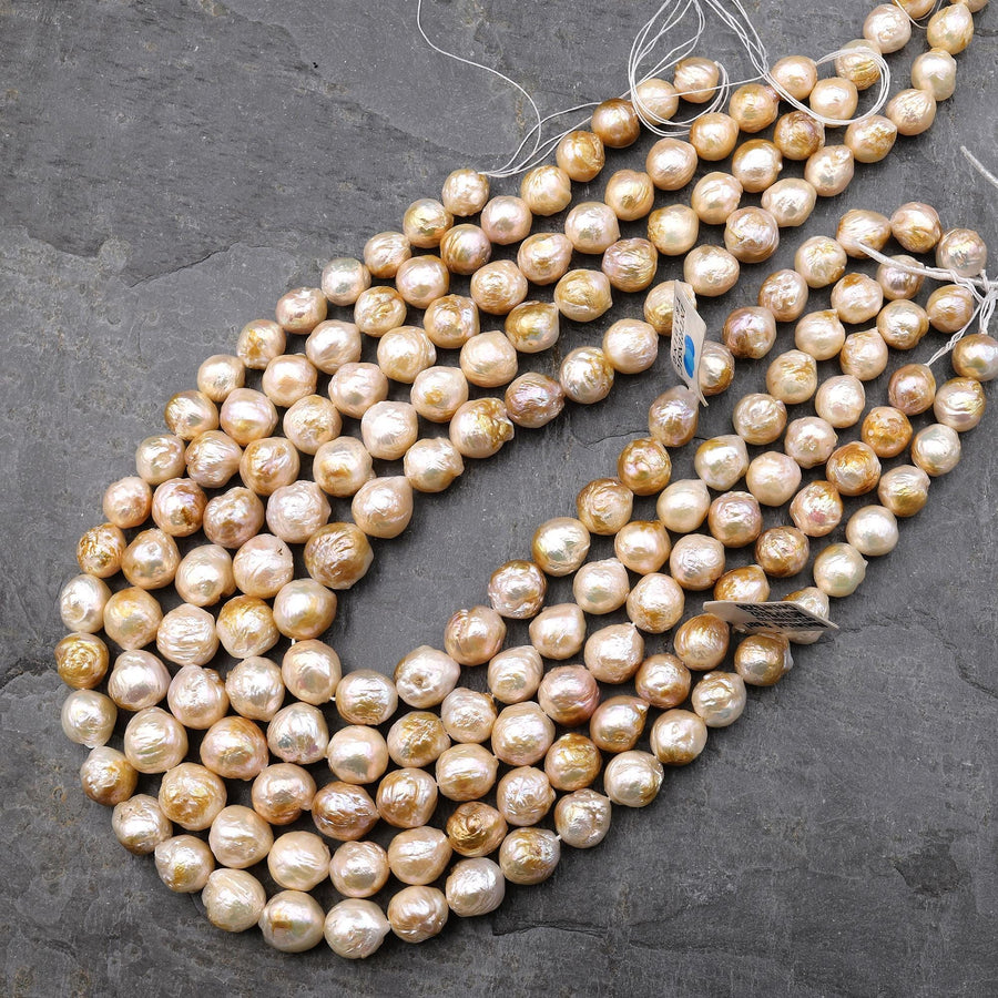 Genuine Freshwater Pearl Ming Fireball Flameball Gold Peach 15.5" Strand