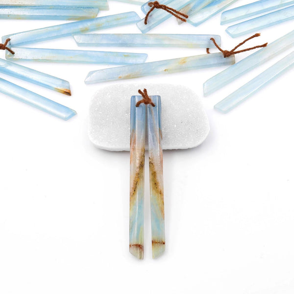 Natural Argentina Lemurian Aquatine Blue Calcite Super Long Linear Thin Rectangle Spike Earring Pairs A3