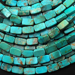 Genuine Natural Blue Green Turquoise 10x6mm Flat Rectangle Beads Gemstone 15.5" Strand