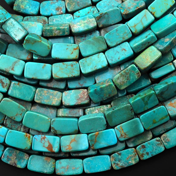 Genuine Natural Blue Green Turquoise 10x6mm Flat Rectangle Beads Gemstone 15.5" Strand