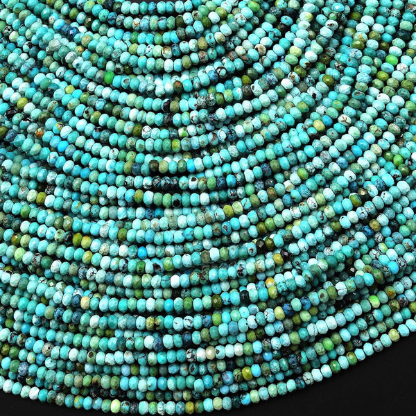 Genuine Natural Turquoise 2mm Faceted Rondelle Beads Micro Cut Small Gemstones 15.5" Strand