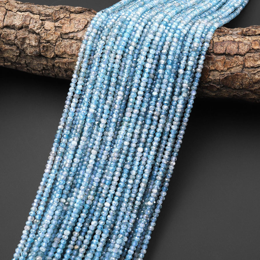 Rare Genuine Natural Blue Zircon Faceted 3mm Rondelle Beads Gemstone 15.5" Strand