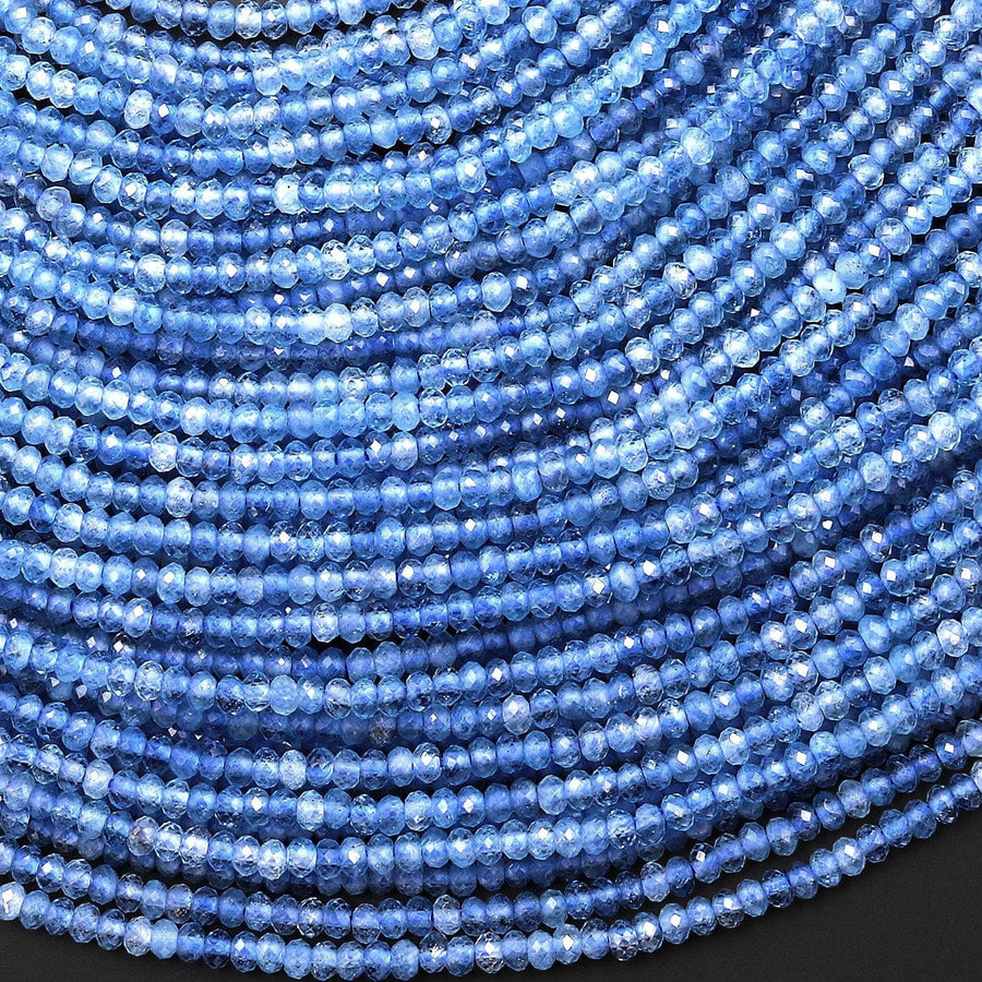 AAA Micro Faceted Natural Blue Santa Maria Aquamarine Rondelle Beads 2mm Gemstone 15.5" Strand