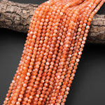 AAA Faceted Natural Orange Peach Moonstone Round Beads 4mm Gemstone 15.5" Strand