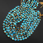 Genuine Natural Blue Turquoise Gold Copper Edging Coin 12mm Beads Choose from 5pcs, 10pcs, 16" Strand