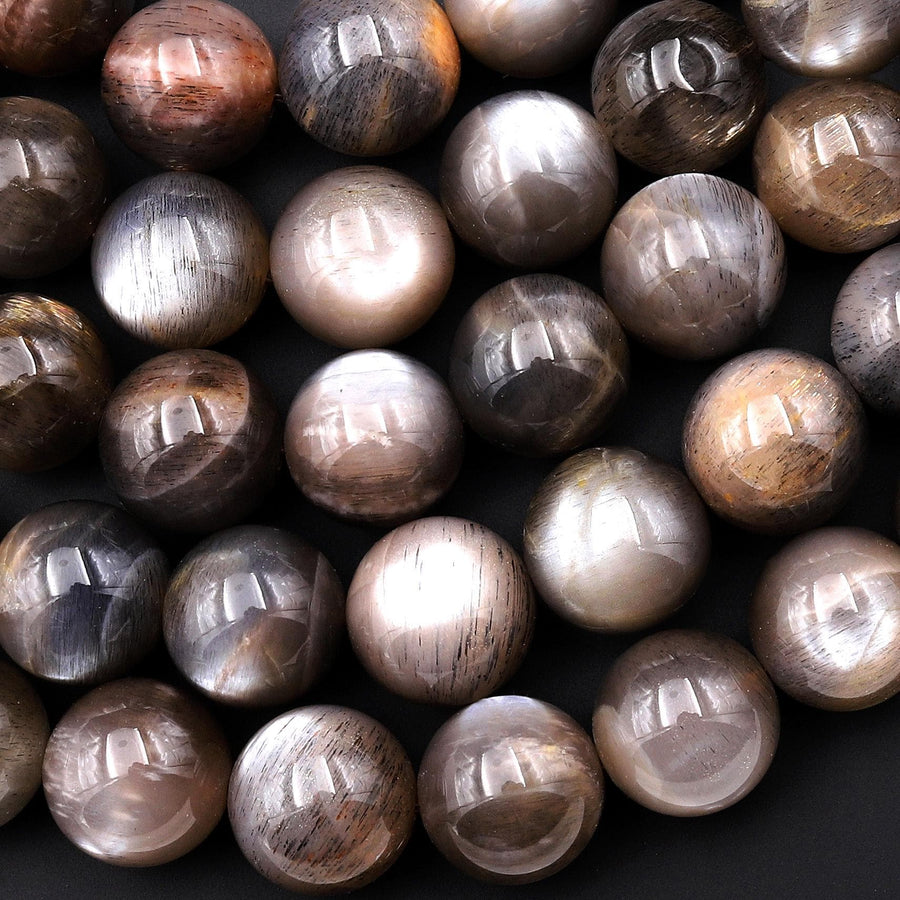 AAA Large Natural Black Sunstone 13mm 14mm Round Beads 15.5" Strand