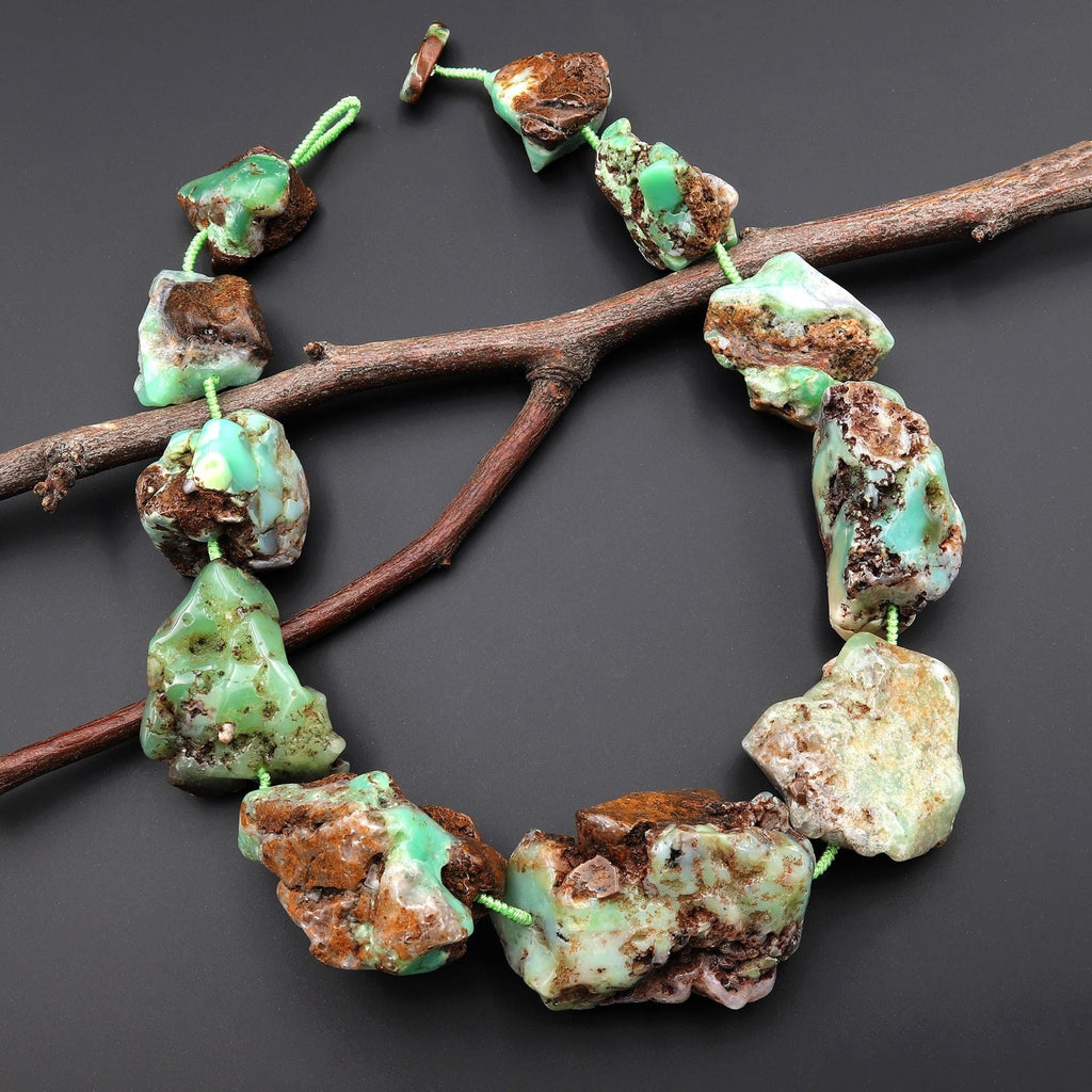 Large Raw Natural Australian Chrysoprase Freeform Beads Nuggets 20" Strand A2