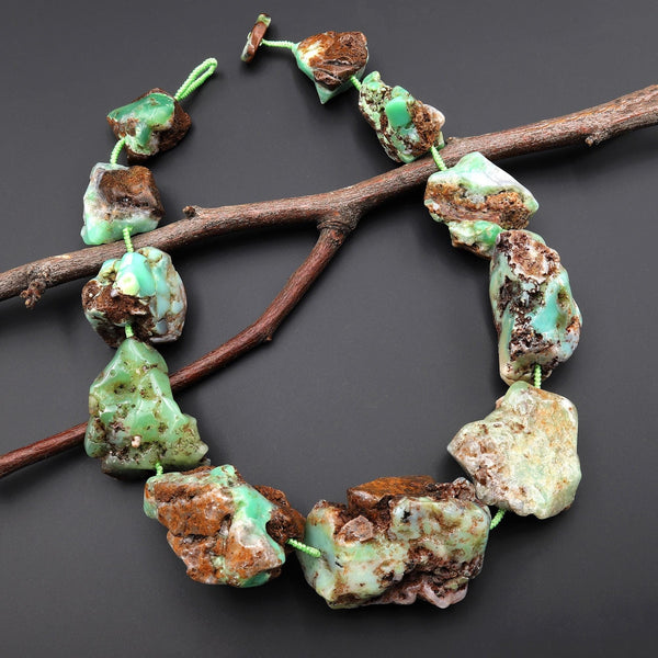 Large Raw Natural Australian Chrysoprase Freeform Beads Nuggets 20" Strand A2