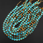 Genuine Natural Aqua Blue Green Turquoise Gold Copper Edging Triangle 10mm Beads Choose from 5pcs, 10pcs 15.5" Strand