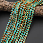 Genuine Natural Blue Turquoise Gold Copper Edging Heart Beads Choose from 5pcs, 10pcs 15.5" Strand