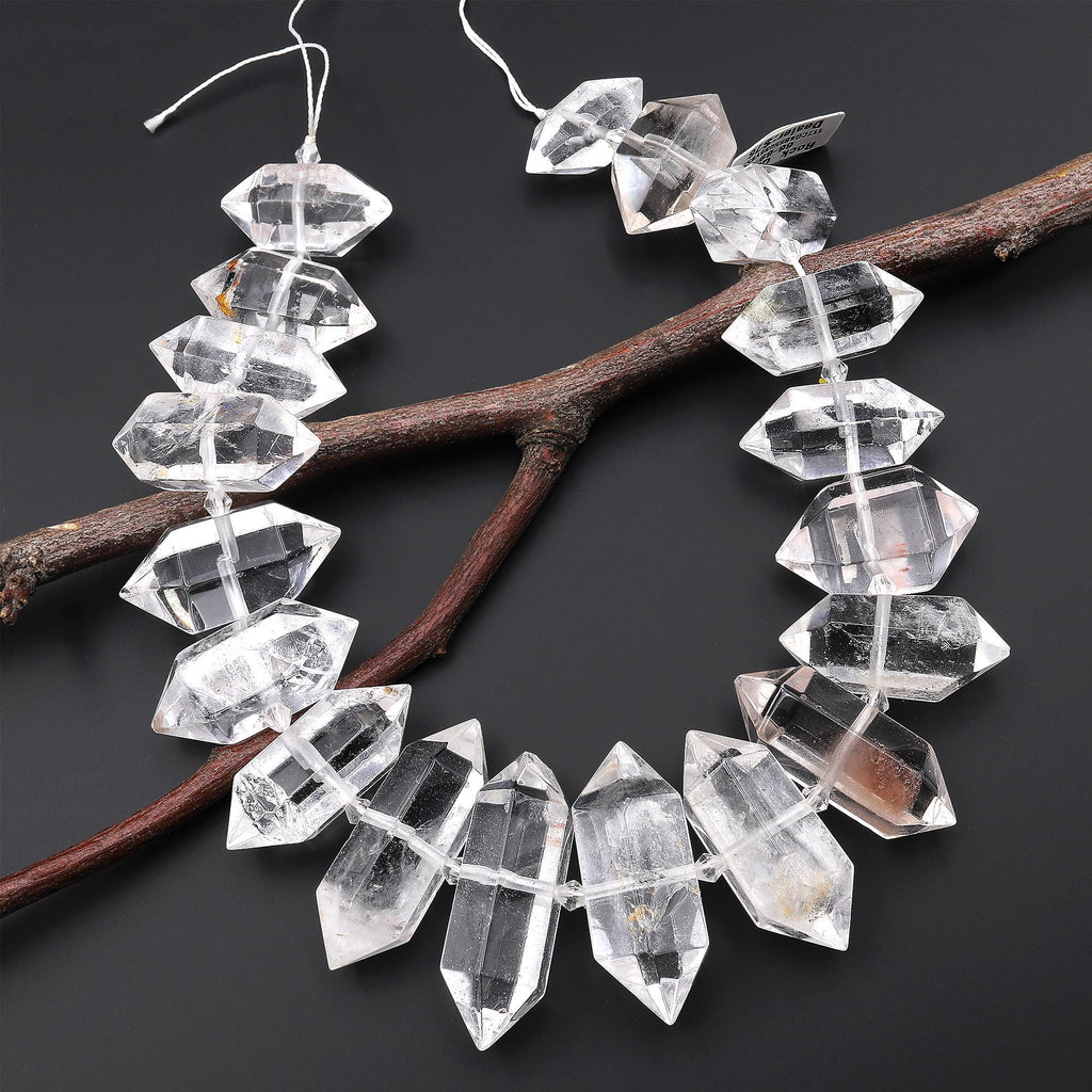 AAA Super Clear Natural Rock Quartz Beads Double Terminated Gemstone Points Drilled Pendant 15.5" Strand 69A5