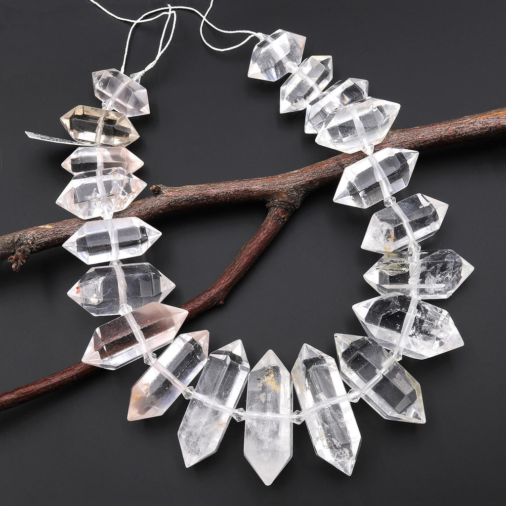 AAA Super Clear Natural Rock Quartz Beads Double Terminated Gemstone Points Drilled Pendant 15.5" Strand 69A7