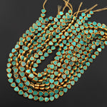 Genuine Natural Aqua Blue Green Turquoise Gold Copper Edging Triangle 10mm Beads Choose from 5pcs, 10pcs 15.5" Strand