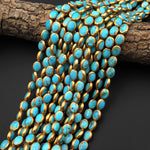 Genuine 100% Natural Arizona Sky Blue Turquoise Gold Copper Edging Oval Beads Choose from 5pcs, 10pcs 16" Strand