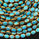 Genuine 100% Natural Arizona Sky Blue Turquoise Gold Copper Edging Oval Beads Choose from 5pcs, 10pcs 16" Strand