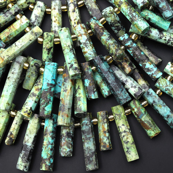 Natural African Turquoise Faceted Tube Cylinder Beads 15.5" Strand