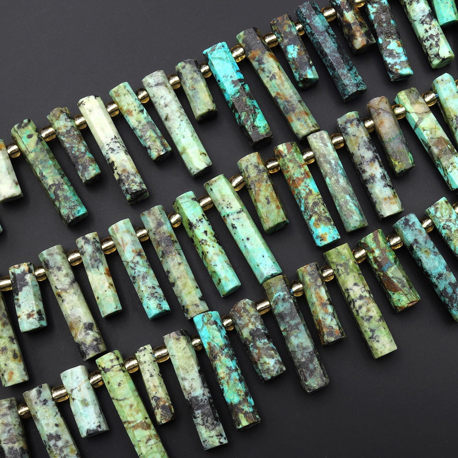 Natural African Turquoise Faceted Tube Cylinder Beads 15.5" Strand