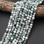 AAA Faceted Natural Green Tree Agate 6mm 7mm 8mm Cube Beads Laser Diamond Micro Cut Gemstone 15.5" Strand