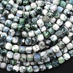 AAA Faceted Natural Green Tree Agate 6mm 7mm 8mm Cube Beads Laser Diamond Micro Cut Gemstone 15.5" Strand