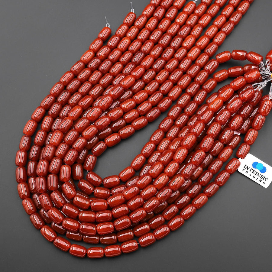 Natural Red Agate Smooth Tube Barrel Beads Gemstone 15.5" Strand